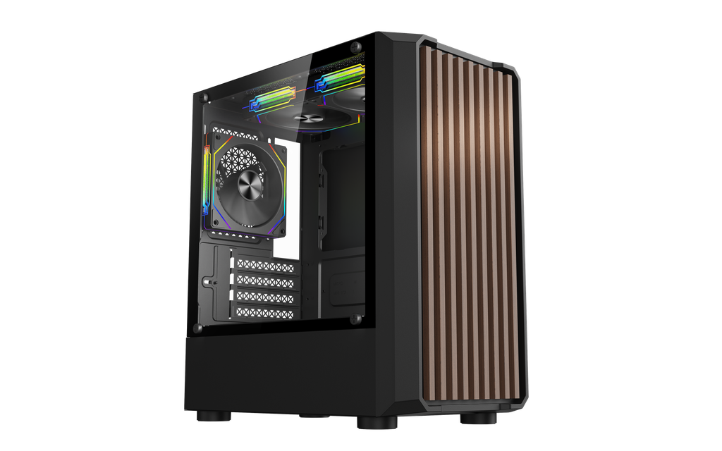 Gabinete SAIKANO Lenga 4 Fans Argb - Frontal en Madera - Vidrio Templado